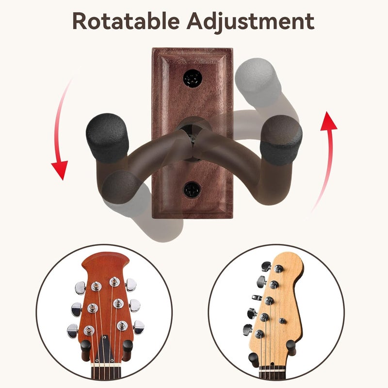 DIDA Guitar Wall Mount, Guitar Hanger, Silicone Pad, U-Shaped Guitar Wall Hanger Mount, Rotatable Guitar Holder Hook Stand Wall for Acoustic, Electric Guitar, Bass (American Black Walnut 1 Pack) - Image 2